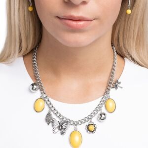 Paparazzi Silver and Yellow Charm Necklace Set